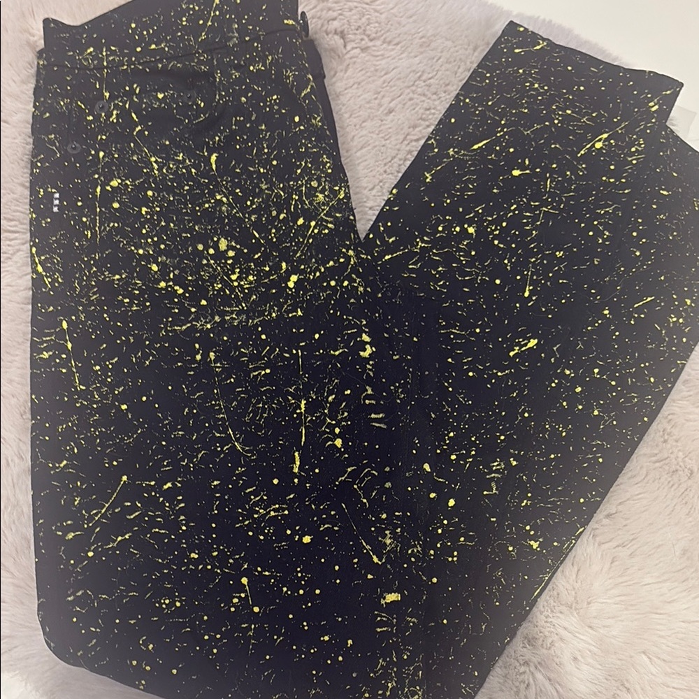 Proenza Schouler Black and Yellow High Rise Jeans with Speckled Pattern